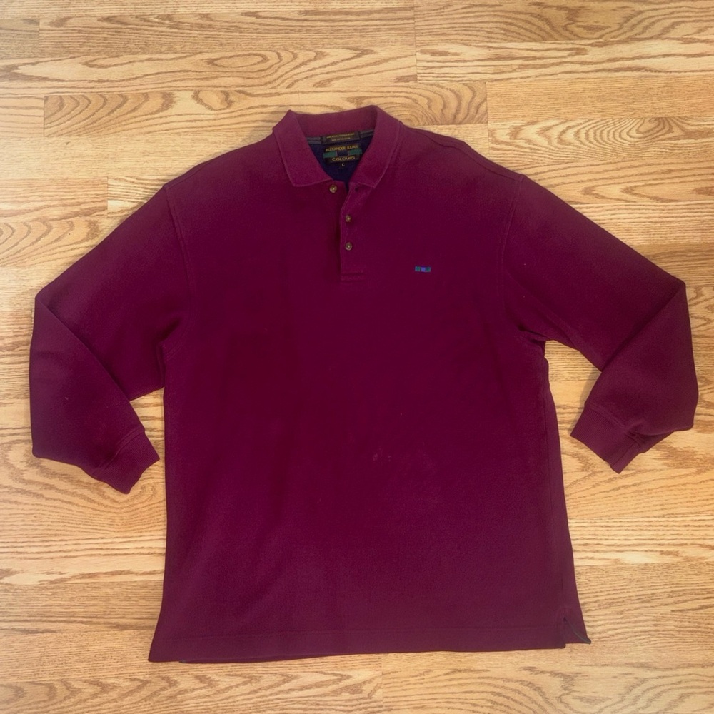 Alexander Julian Colours Polo Sweater L Solid Maroon Men Long Sleeve Shirt